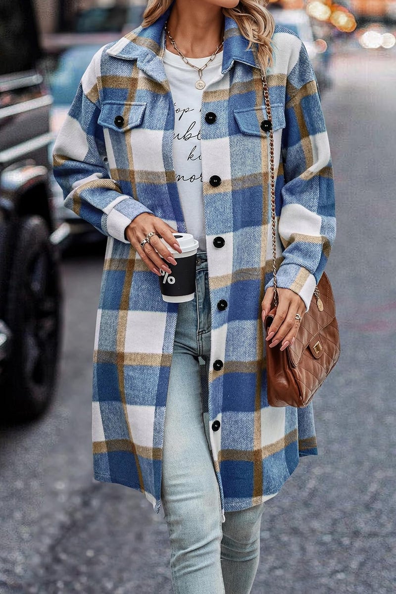 PRETTYGARDEN Store Womens Plaid Shacket Jacket Fall Fashion 2026 Long Sleeve Button Up Flannel Shirt Winter Clothing Woolen Coats - Image 2